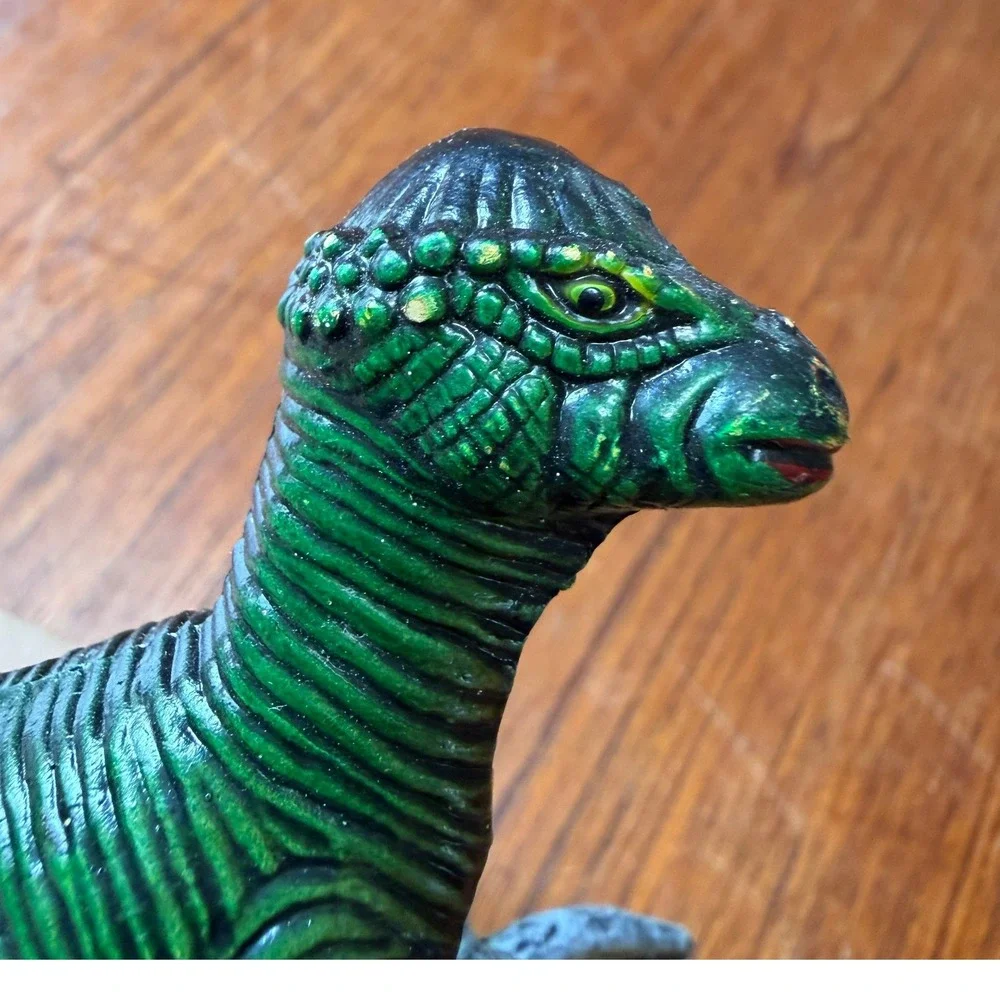 Vintage Green Plastic Dinosaur Figures Triceratops Parasaurolophus Homeschool